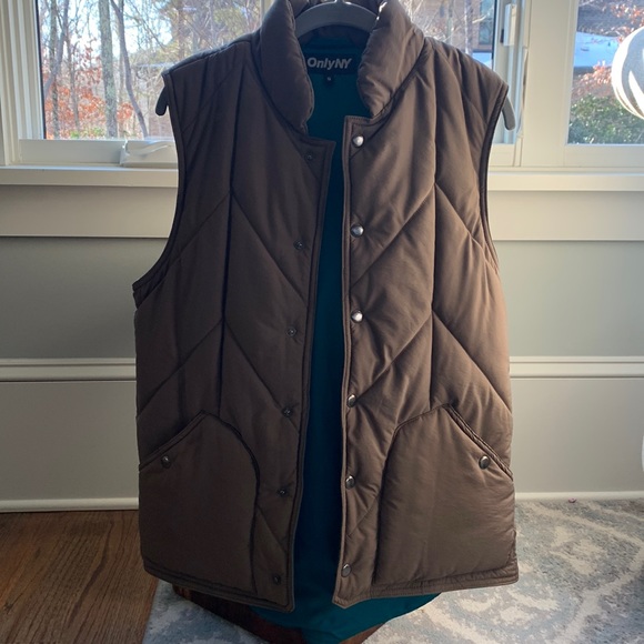 OnlyNY Puffy Vest; dark tan; teal interior lining; size Small; Unisex - Picture 2 of 12